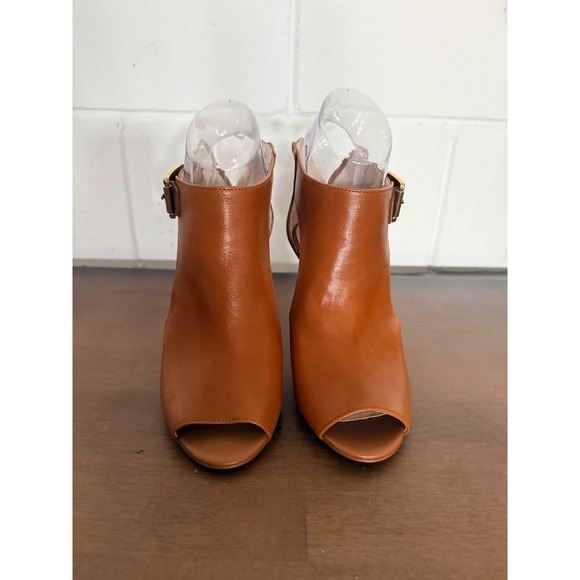 Louise et Cie Brown Leather Peep Toe Ankle Booties Heel Buckle Zip Size 6.5 - Picture 2 of 7